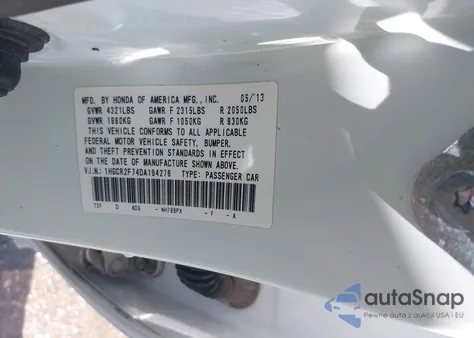 2013 Honda Accord Ex из США, поврежденный, VIN 1HGCR2F74DA194276